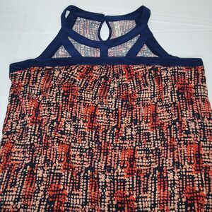 PerSeption Woman Dress Plus Size 3X Navy Blue Coral Polka Dot Keyhole A-line